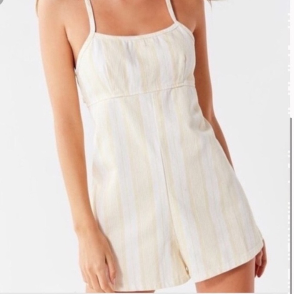 BDG Urban Outfitters yellow stripe denim romper